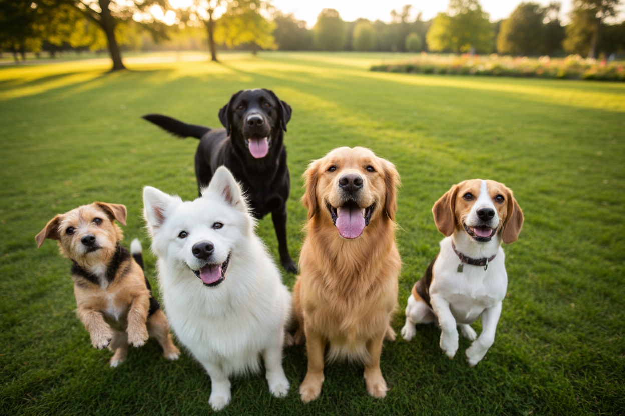 Happy dogs looking up banner